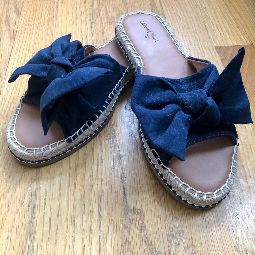 Blue Suede Bow Espadrille Sandals